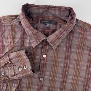 John Varvatos USA Button Down Men XL Brown Plaid Cotton Long Sleeve W184C17